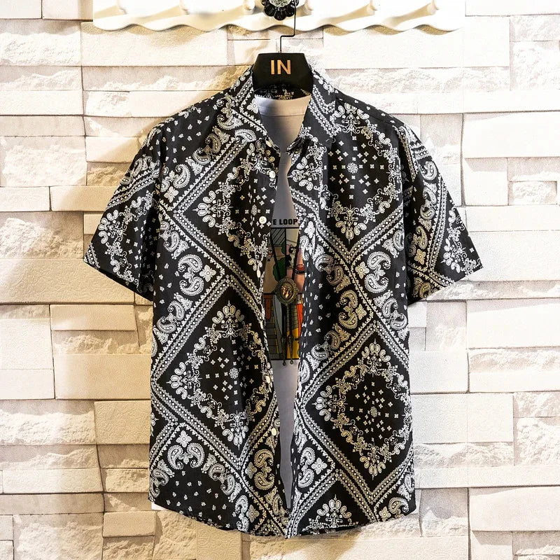 Camisa de manga corta para hombre con estampado hawaiano de Vanthea