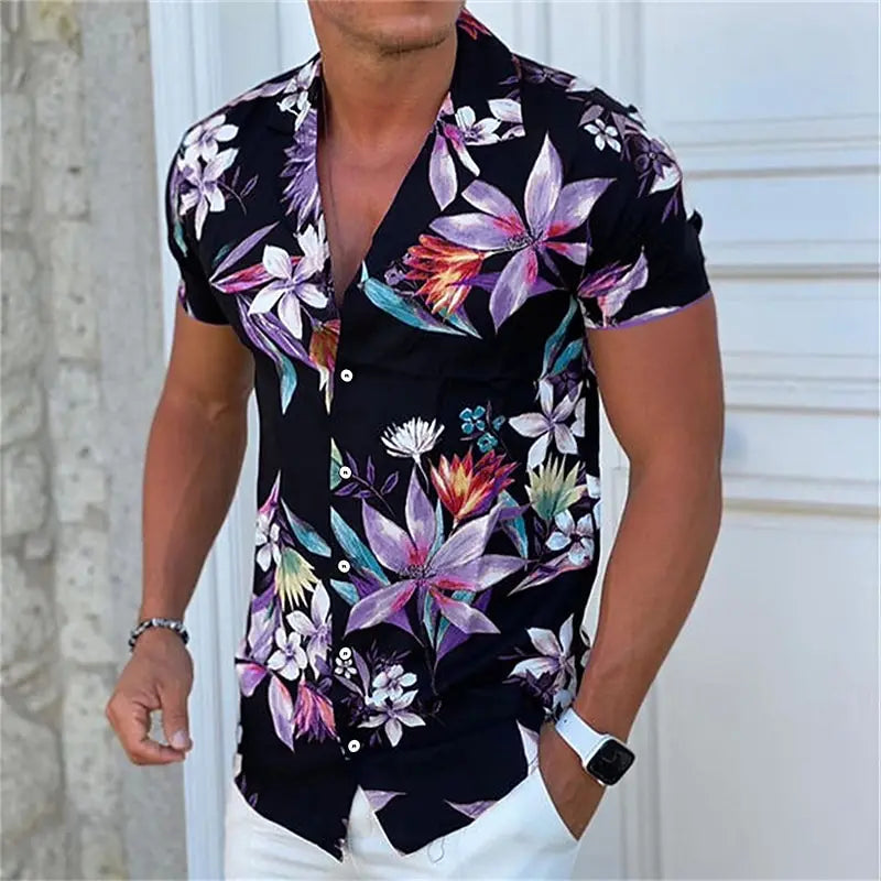 Camisa De Manga Corta Para Hombre Con Estampado Floral Tropical De Vanthea