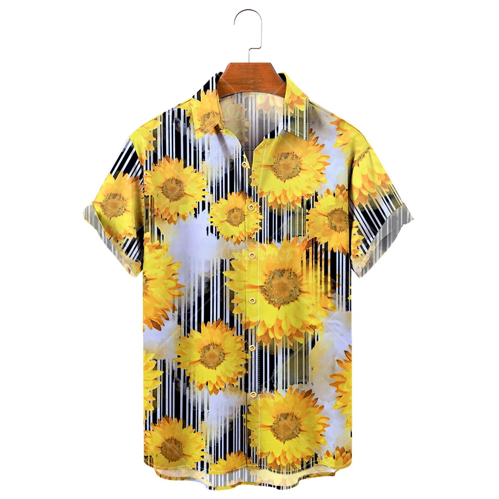 Camisa de manga corta para hombre con estampado de girasoles de Vanthea