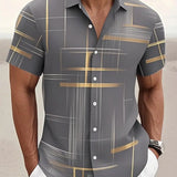 Camisa Masculina Geométrica Cuadros Verano Vanthea