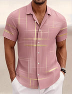 Camisa Masculina Geométrica Cuadros Verano Vanthea