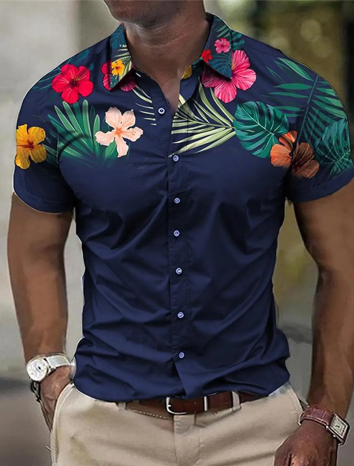 Camisa de manga corta para hombre con estampado floral de Vanthea