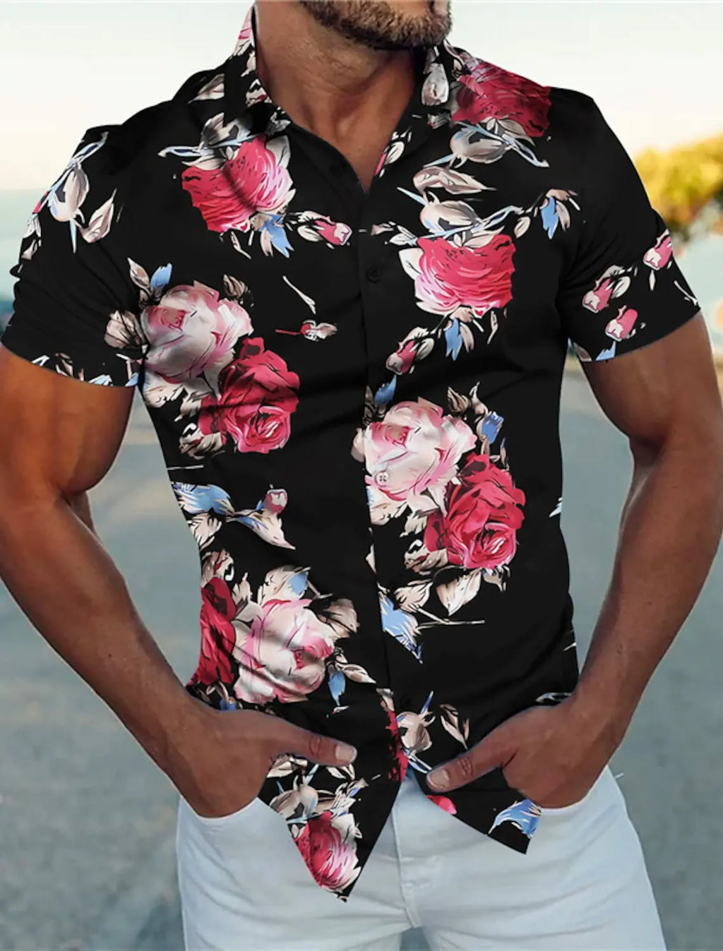Camisa de manga corta para hombre con estampado floral de Vanthea