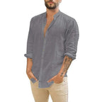 Camisa de hombre de manga larga de lino con cuello alto Vanthea