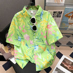 Camisa Masculina Floral Retro Suelta Playa Vanthea