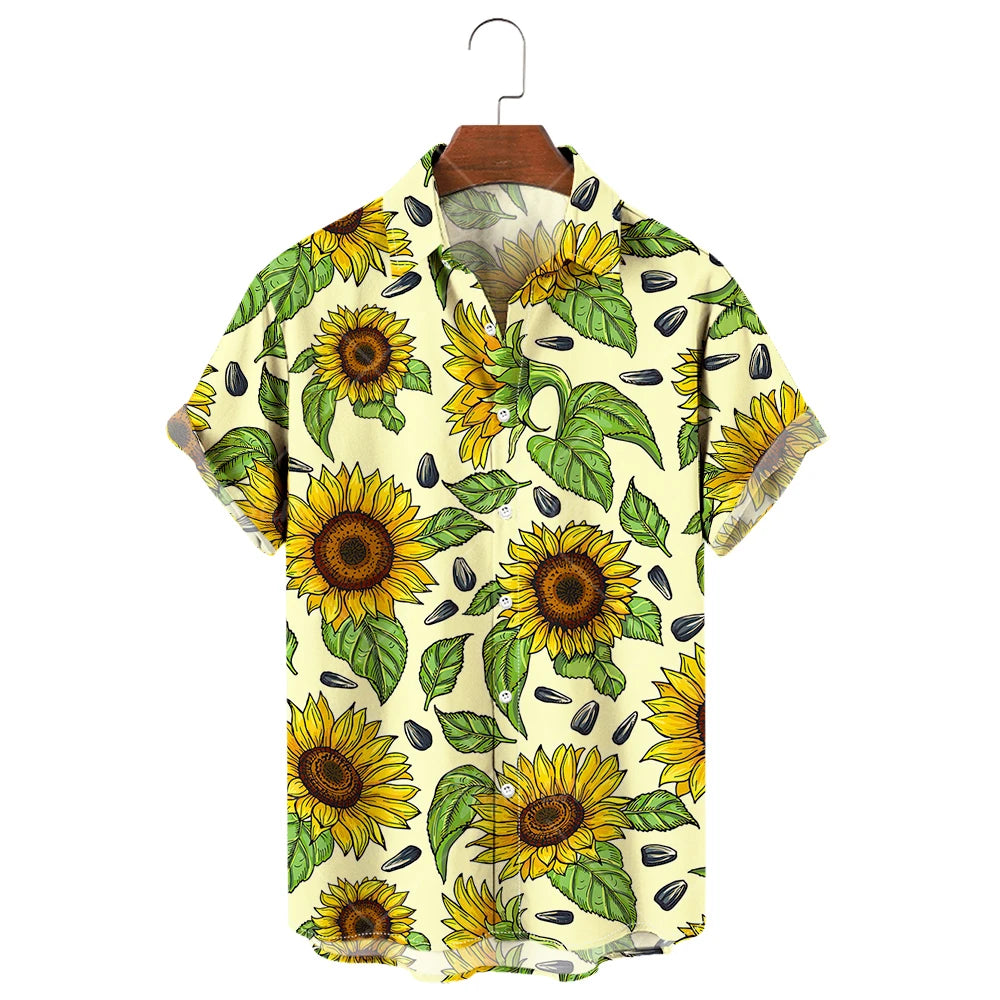 Camisa de manga corta para hombre con estampado de girasoles de Vanthea