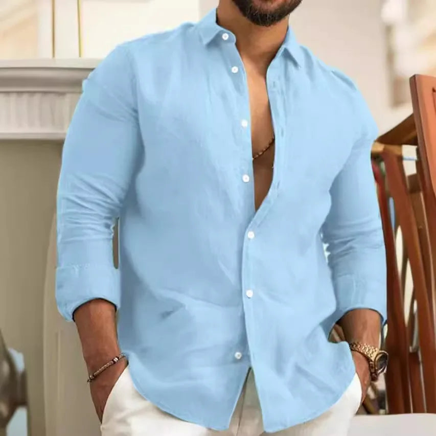 Camisa clásica de lino de manga larga para hombre Vanthea