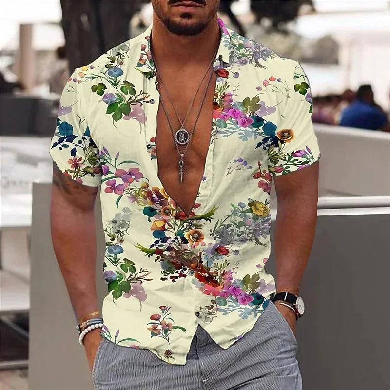 Camisa de manga corta para hombre con estampado hawaiano de Vanthea