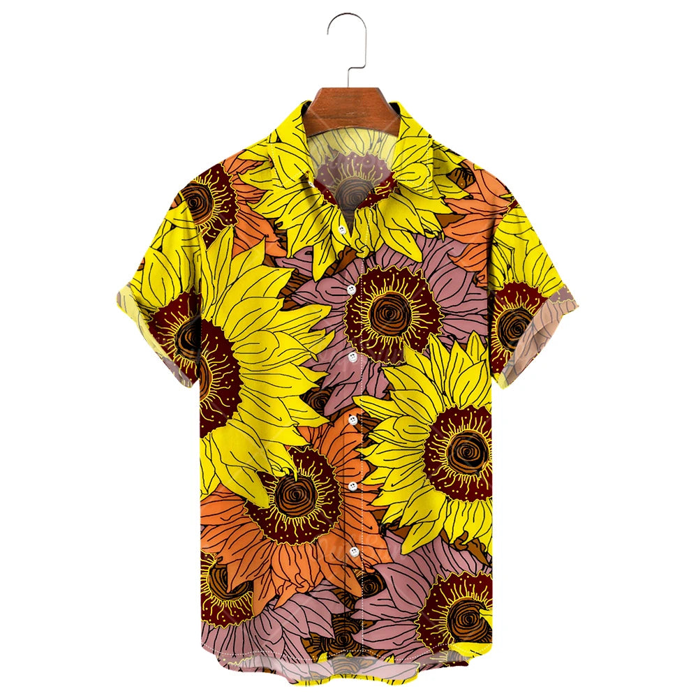 Camisa de manga corta para hombre con estampado de girasoles de Vanthea