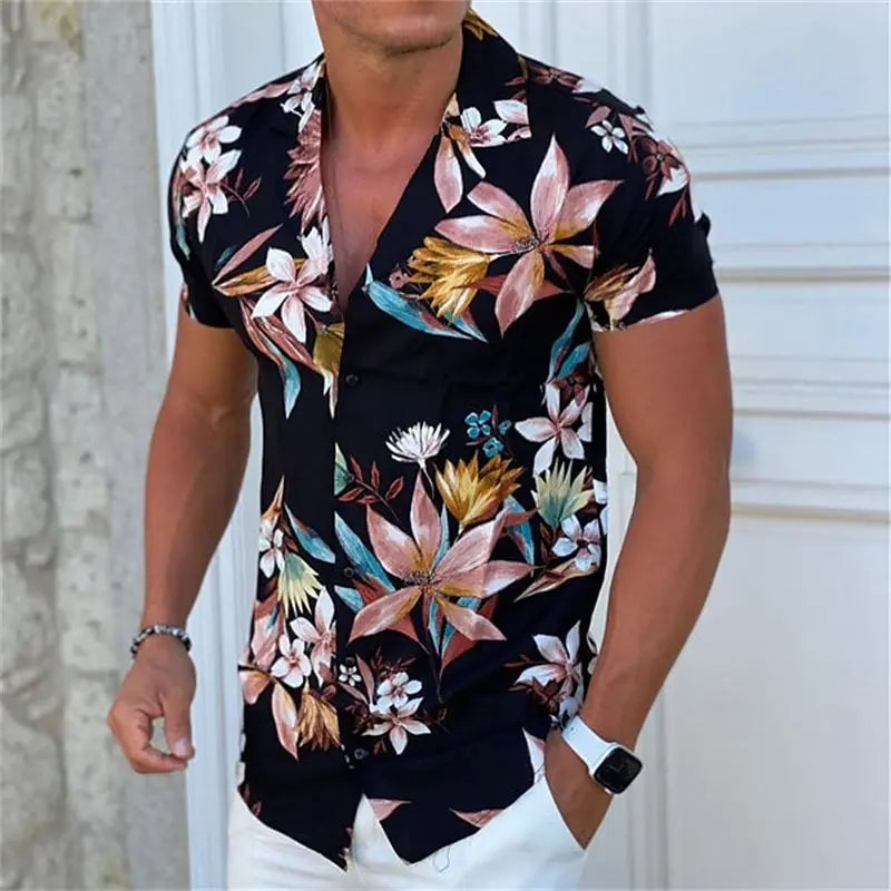 Camisa De Manga Corta Para Hombre Con Estampado Floral Tropical De Vanthea