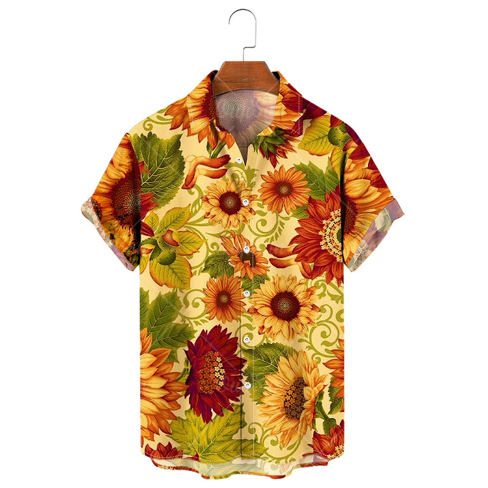 Camisa de manga corta para hombre con estampado de girasoles de Vanthea