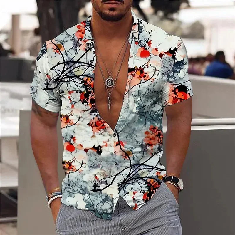 Camisa de manga corta para hombre con estampado hawaiano de Vanthea