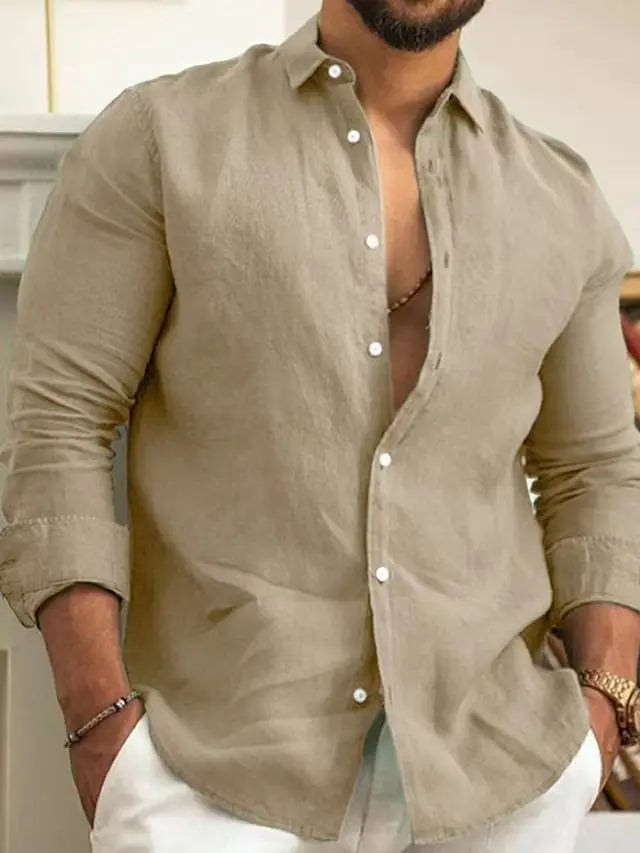 Camisa clásica de lino de manga larga para hombre Vanthea
