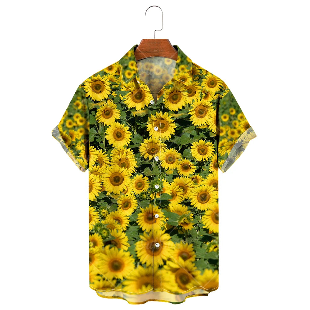 Camisa de manga corta para hombre con estampado de girasoles de Vanthea