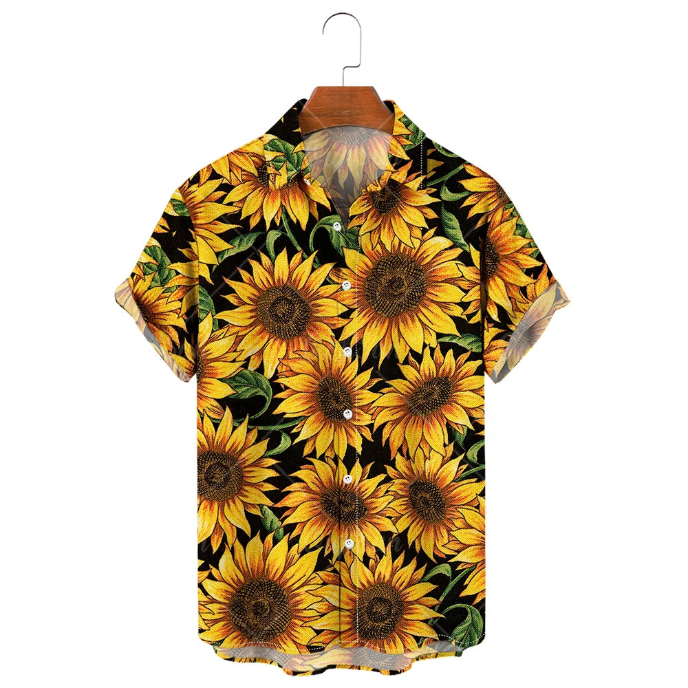 Camisa de manga corta para hombre con estampado de girasoles de Vanthea