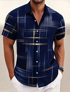 Camisa Masculina Geométrica Cuadros Verano Vanthea