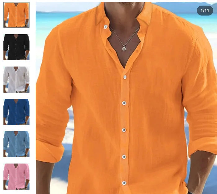 Camisa clásica de lino de manga larga para hombre Vanthea