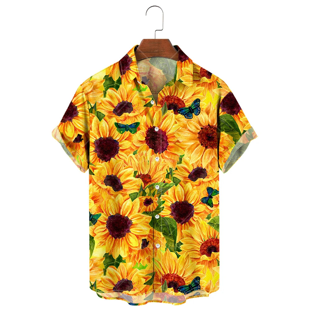 Camisa de manga corta para hombre con estampado de girasoles de Vanthea