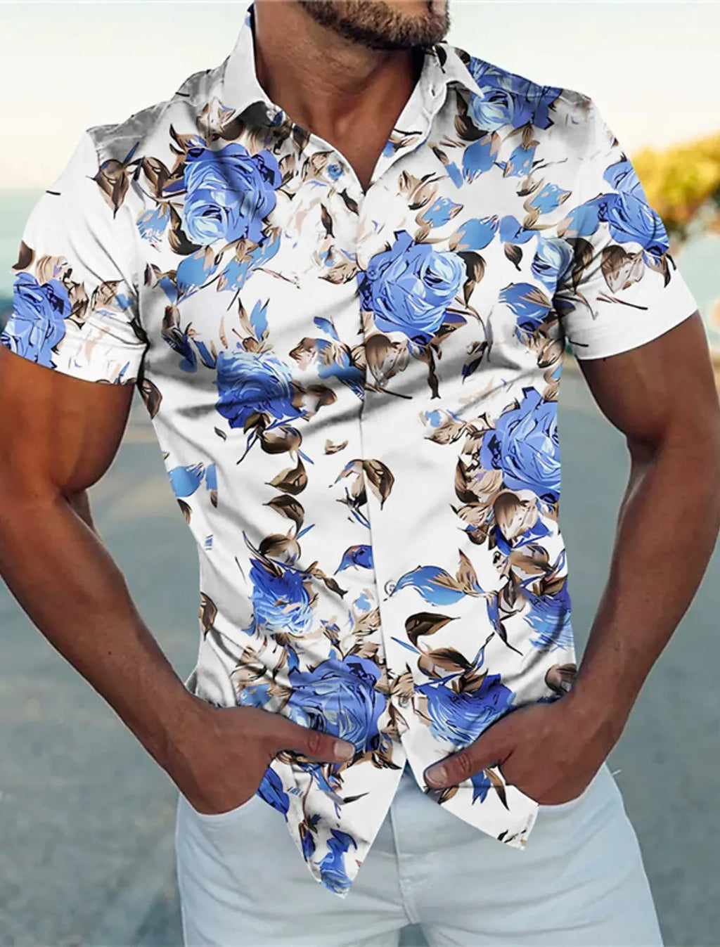 Camisa de manga corta para hombre con estampado floral de Vanthea