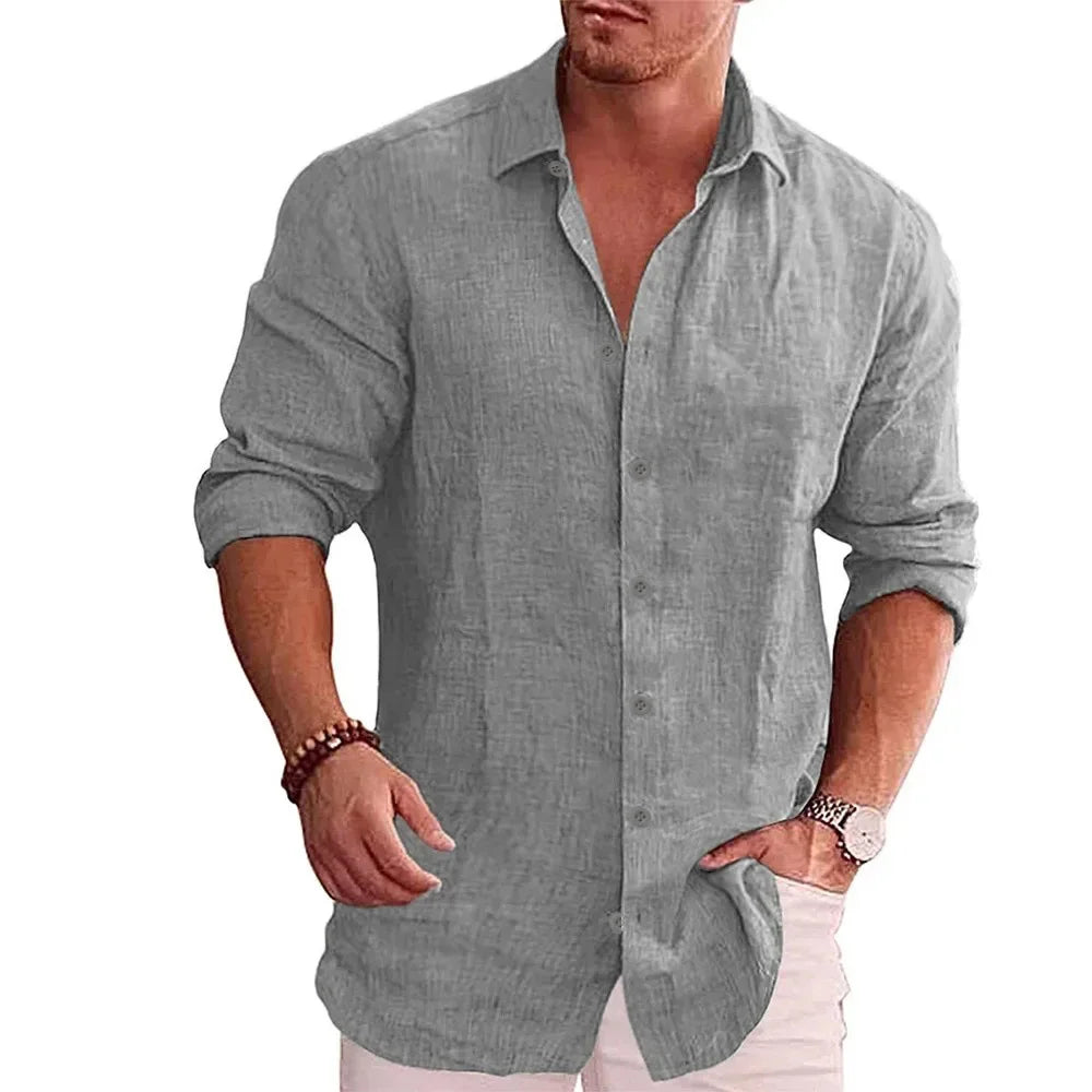 Camisa de manga larga para hombre de lino y algodón Vanthea