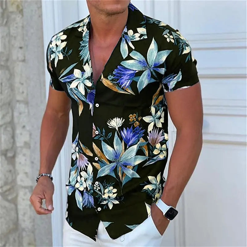 Camisa De Manga Corta Para Hombre Con Estampado Floral Tropical De Vanthea