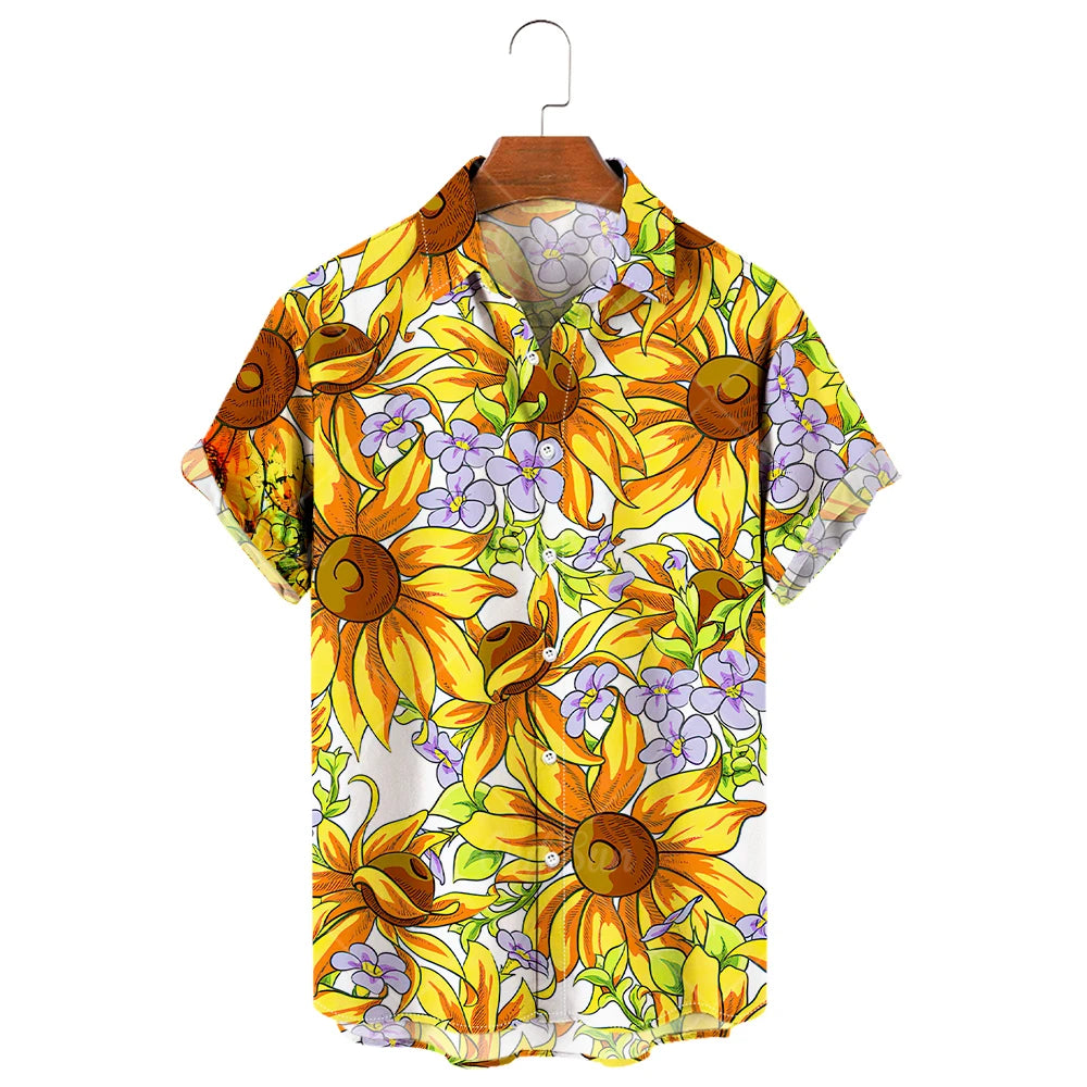Camisa de manga corta para hombre con estampado de girasoles de Vanthea