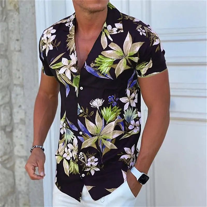 Camisa De Manga Corta Para Hombre Con Estampado Floral Tropical De Vanthea