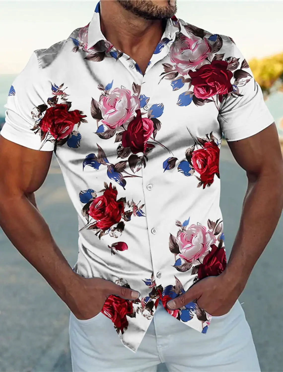 Camisa de manga corta para hombre con estampado floral de Vanthea