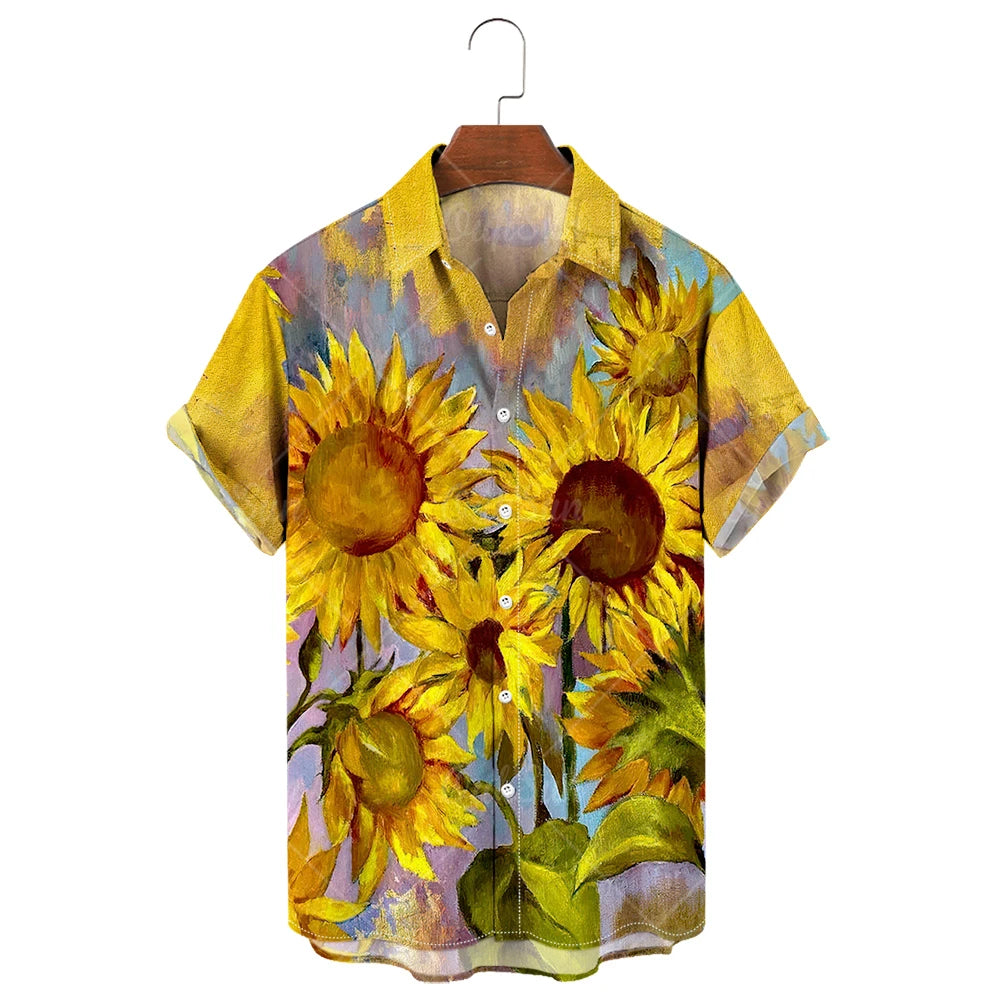Camisa de manga corta para hombre con estampado de girasoles de Vanthea