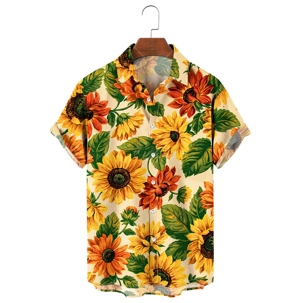 Camisa de manga corta para hombre con estampado de girasoles de Vanthea
