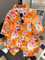 Camisa Masculina Floral Retro Suelta Playa Vanthea