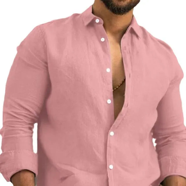 Camisa clásica de lino de manga larga para hombre Vanthea