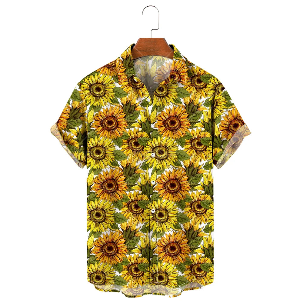 Camisa de manga corta para hombre con estampado de girasoles de Vanthea