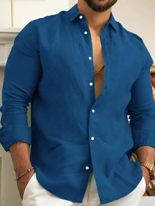 Camisa clásica de lino de manga larga para hombre Vanthea