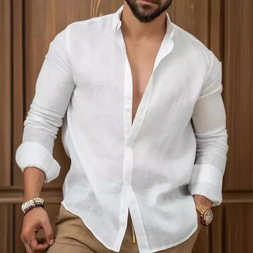 Camisa clásica de lino de manga larga para hombre Vanthea