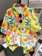 Camisa Masculina Floral Retro Suelta Playa Vanthea