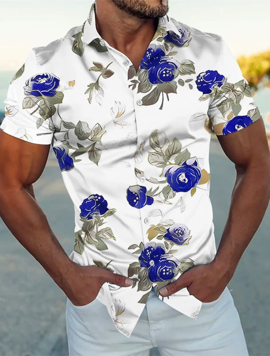 Camisa de manga corta para hombre con estampado floral de Vanthea