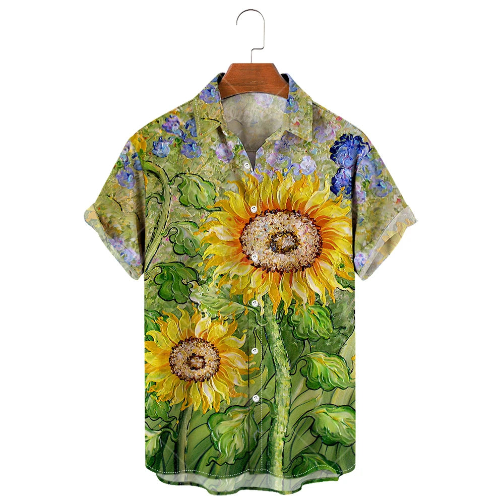 Camisa de manga corta para hombre con estampado de girasoles de Vanthea
