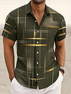 Camisa Masculina Geométrica Cuadros Verano Vanthea