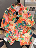 Camisa Masculina Floral Retro Suelta Playa Vanthea