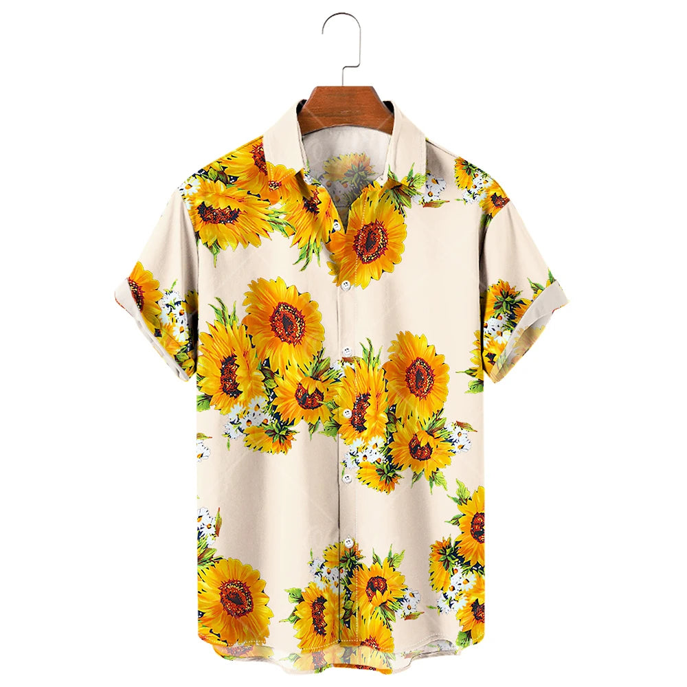 Camisa de manga corta para hombre con estampado de girasoles de Vanthea