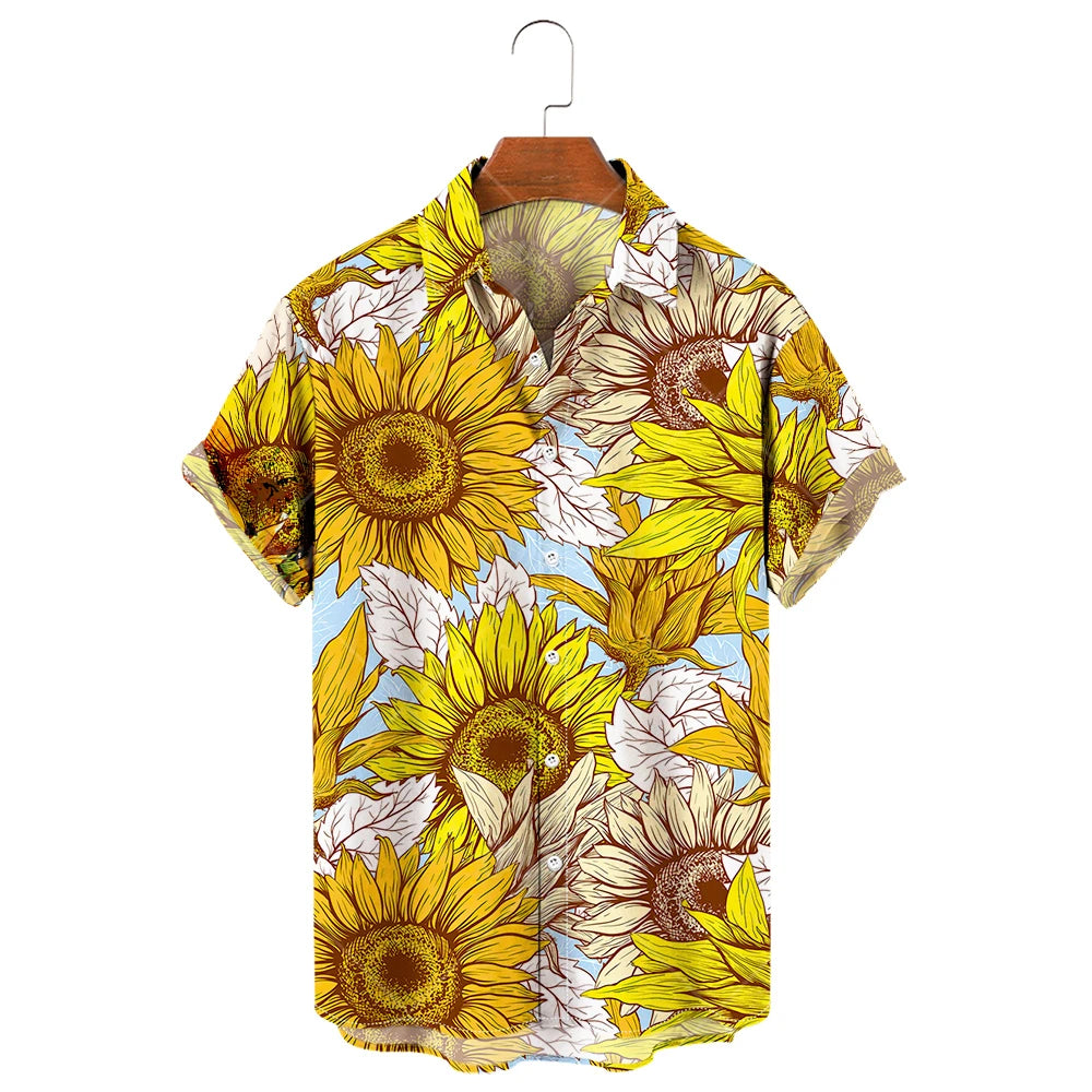 Camisa de manga corta para hombre con estampado de girasoles de Vanthea