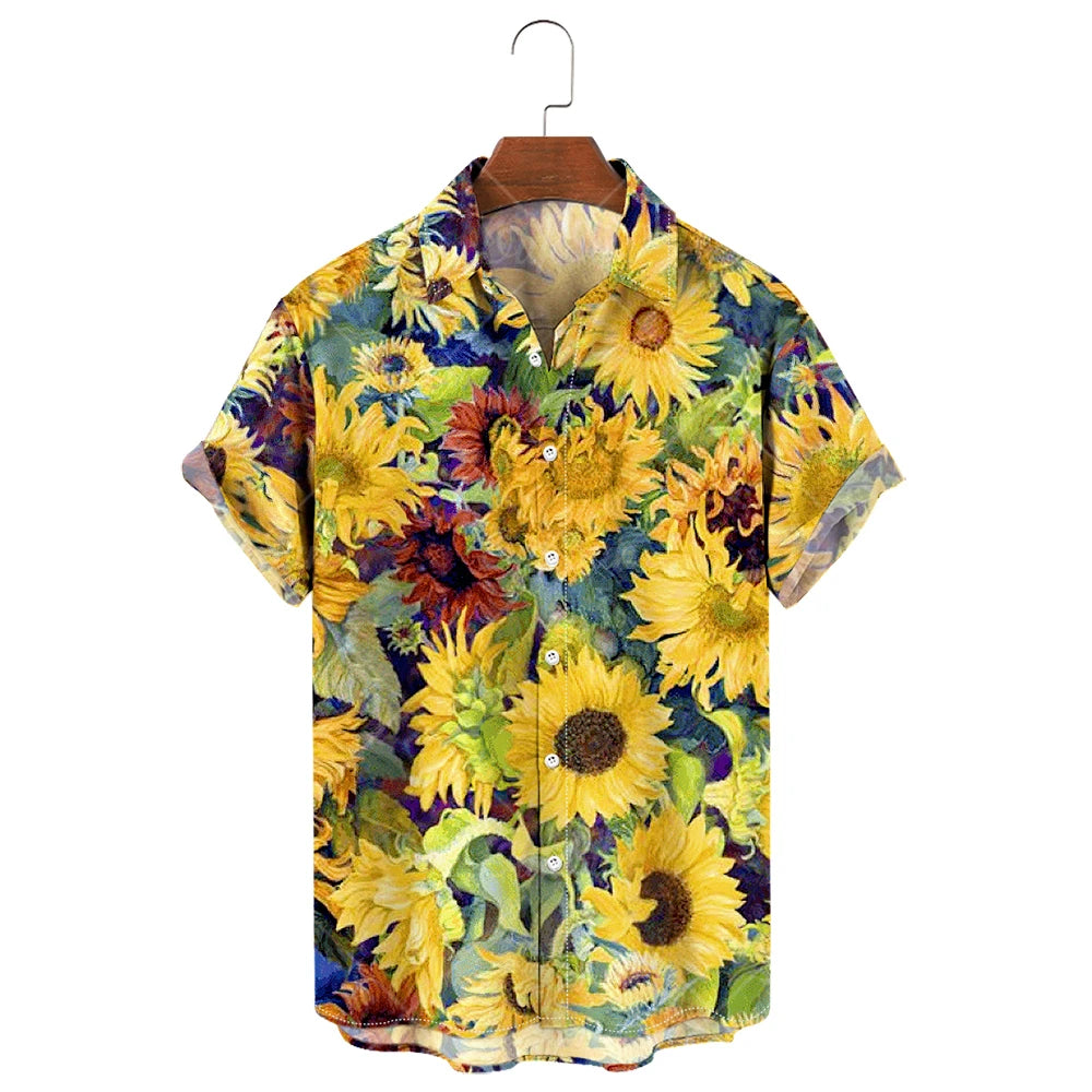 Camisa de manga corta para hombre con estampado de girasoles de Vanthea