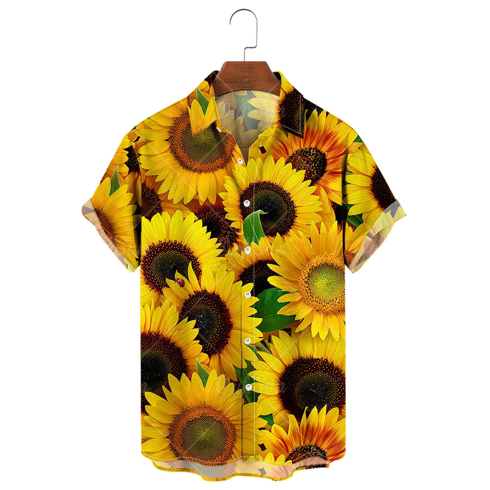 Camisa de manga corta para hombre con estampado de girasoles de Vanthea