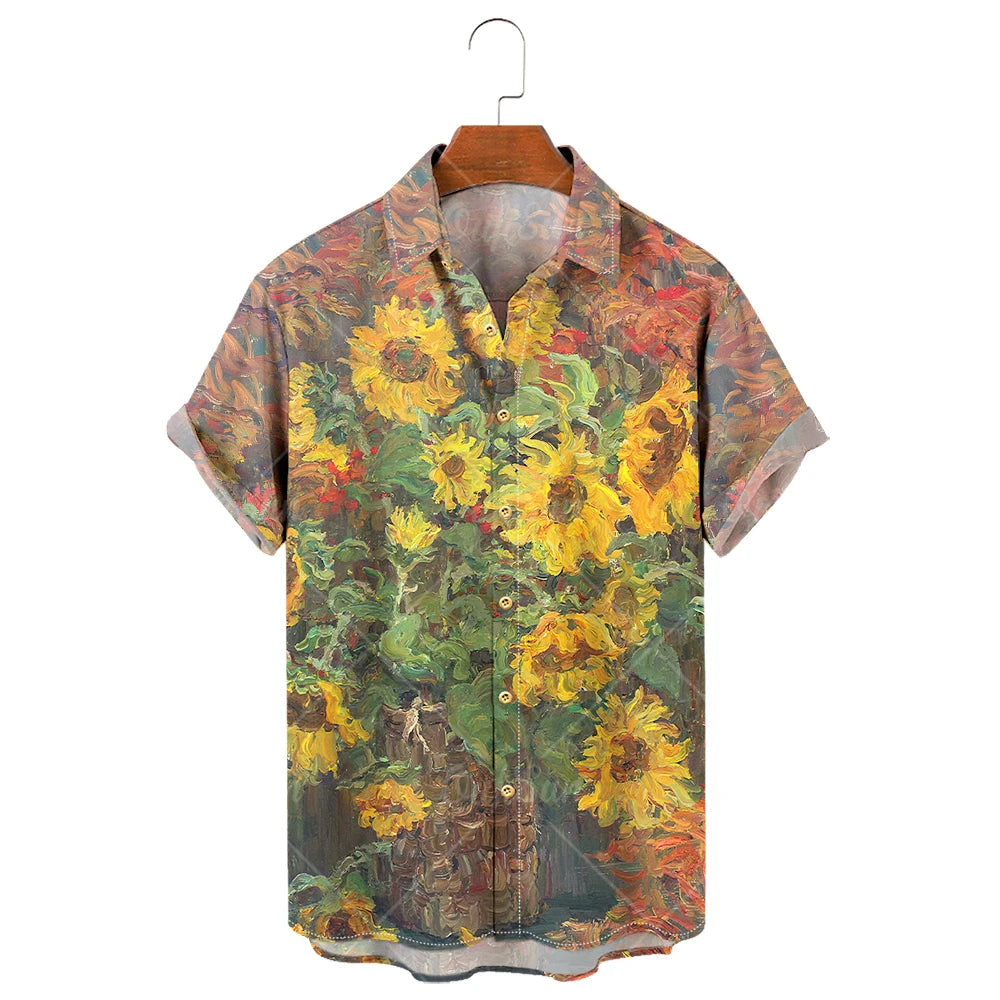 Camisa de manga corta para hombre con estampado de girasoles de Vanthea