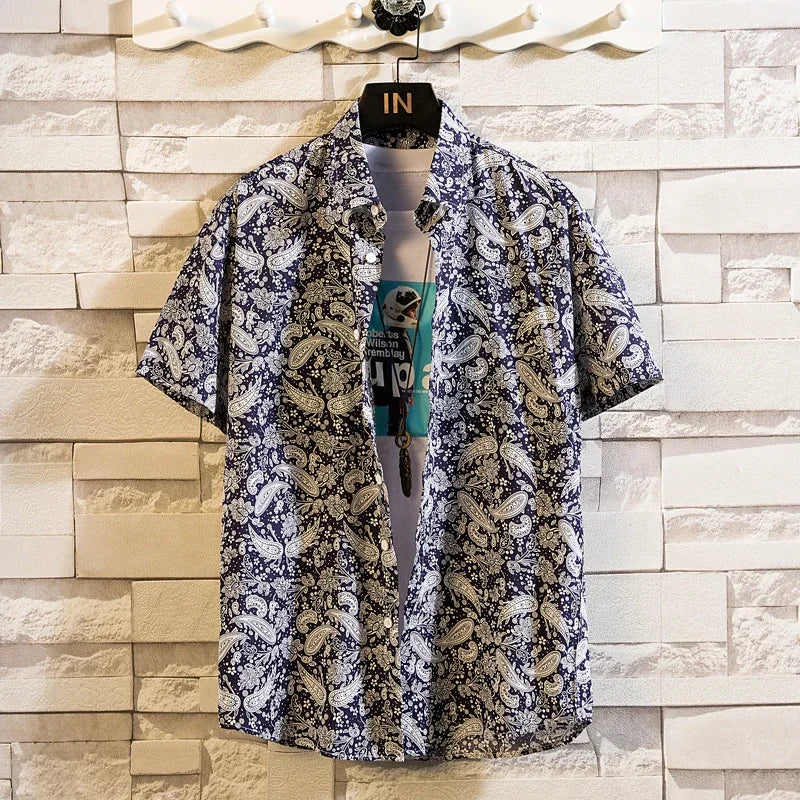 Camisa de manga corta para hombre con estampado hawaiano de Vanthea