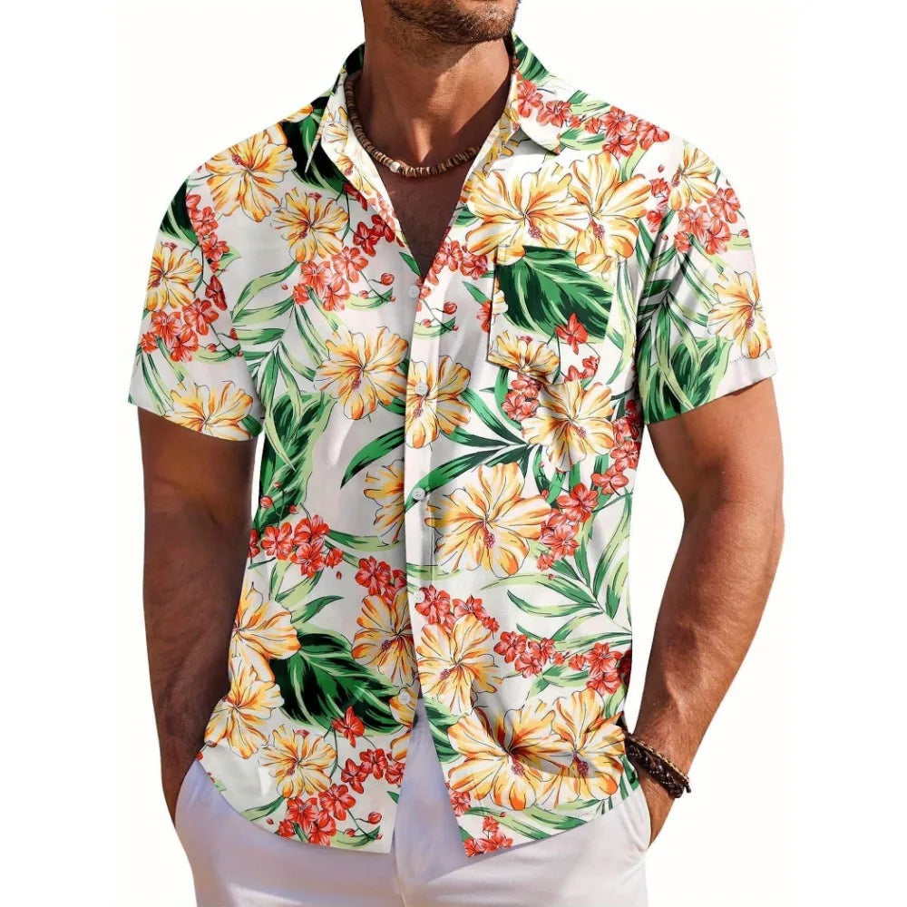 Camisa De Manga Corta Para Hombre Con Estampado Botánico De Vanthea