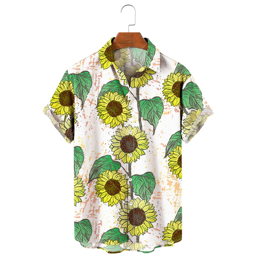 Camisa de manga corta para hombre con estampado de girasoles de Vanthea