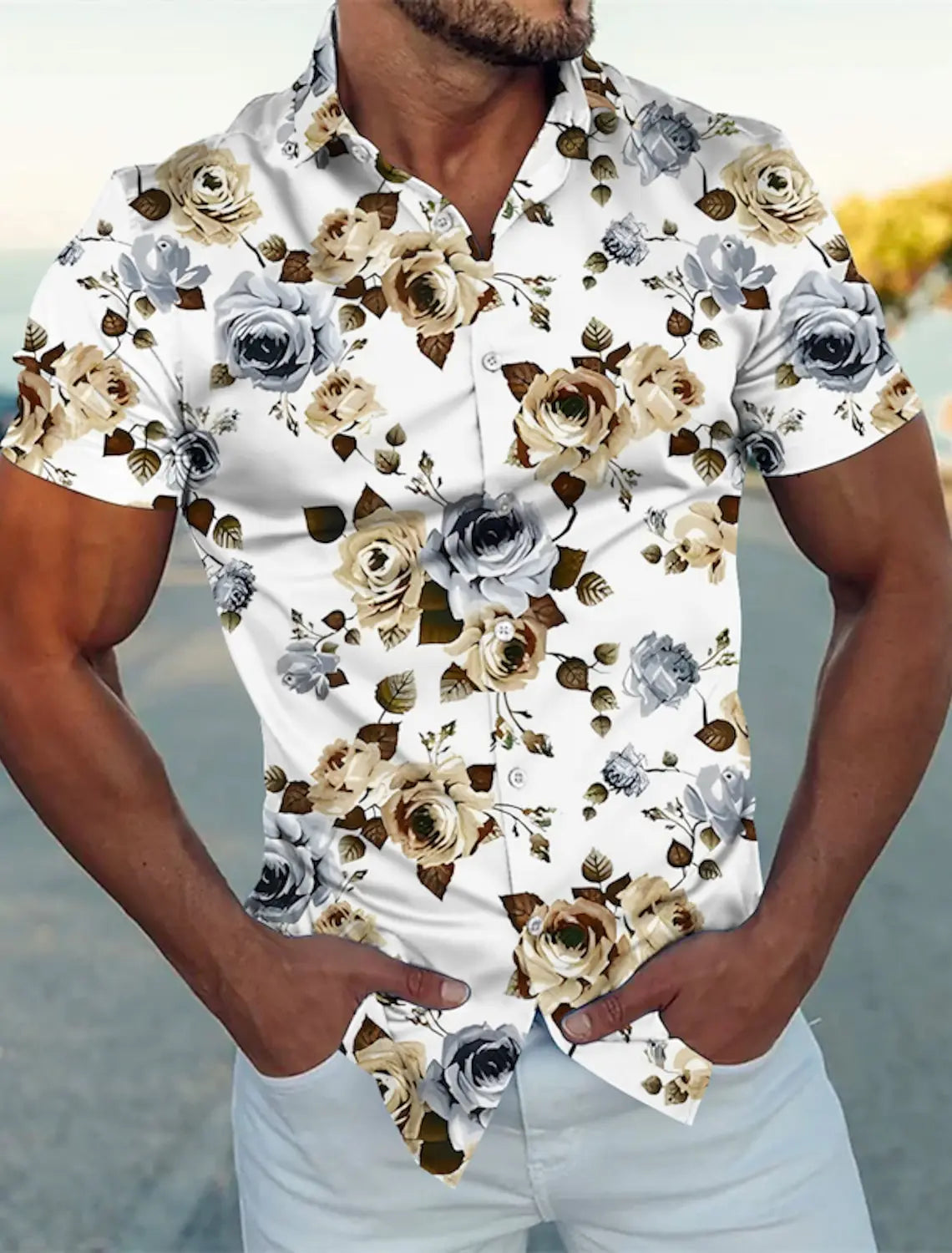 Camisa de manga corta para hombre con estampado floral de Vanthea