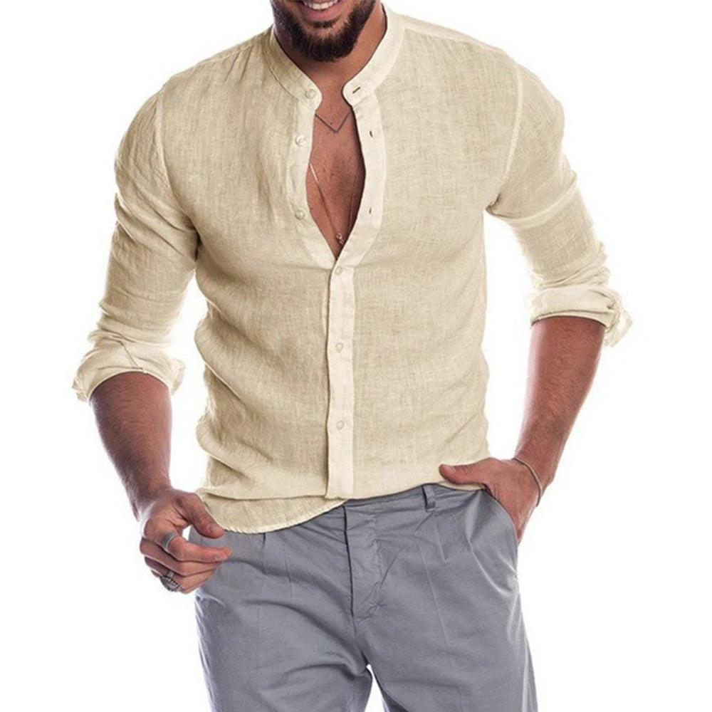 Camisa de hombre de manga larga y cuello alto de lino Vanthea